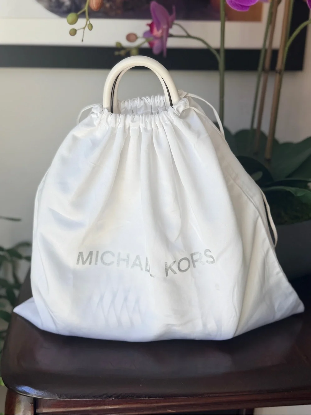 Michael Kors White Woven Leather Tote